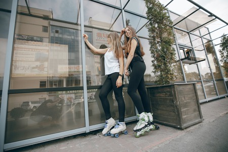 girls with rollersの写真素材