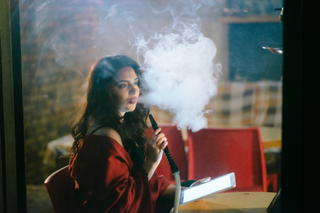 girl with hookahの写真素材