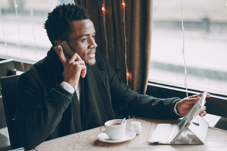 man in cafeの写真素材