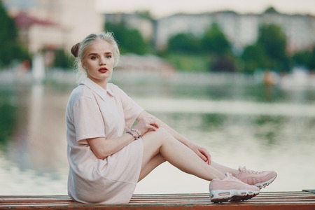 girl near riwerの写真素材