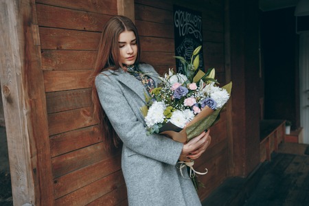 girl with a bouquetの写真素材