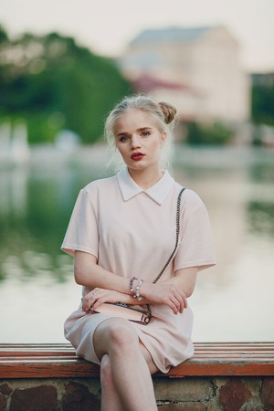 girl near riwerの写真素材