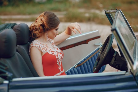 lady in a carの写真素材