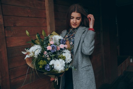 girl with a bouquetの写真素材