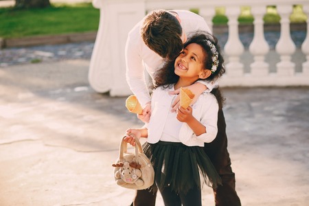 sister with brotherの写真素材