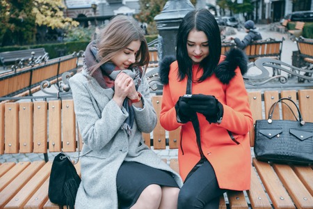 Two girl in a benchの写真素材