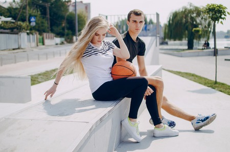 couple doing sporty activities togetherの写真素材