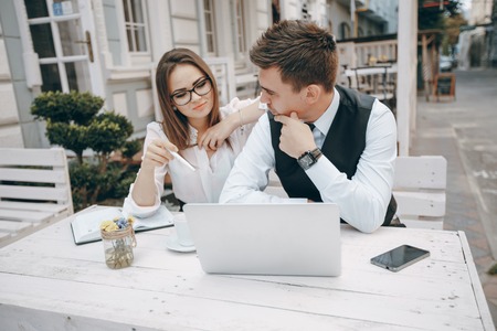 businesswoman and manの写真素材