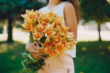 girl with bouquetの写真素材