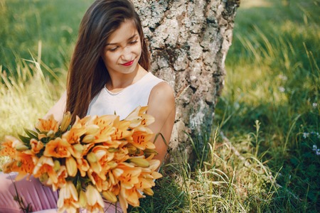 girl with bouquetの写真素材