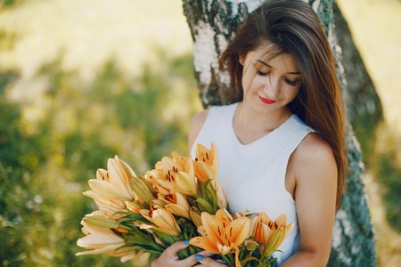 girl with bouquetの写真素材