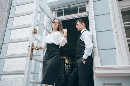 businesswoman and manの写真素材