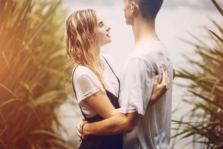 couple in the rainの写真素材