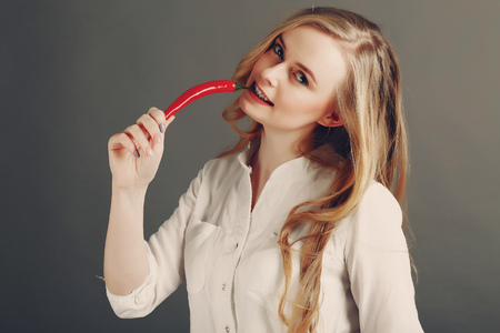 girl with fruitの写真素材