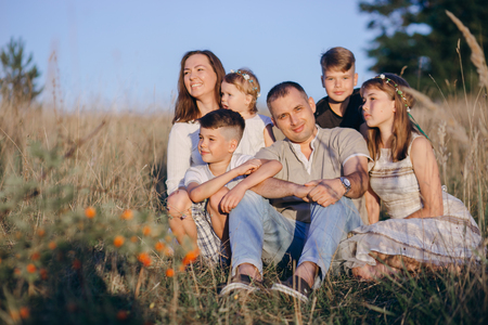 family in a fieldの写真素材