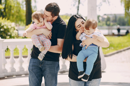 family in a parkの写真素材