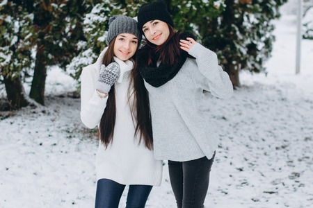 girls in winter parkの写真素材