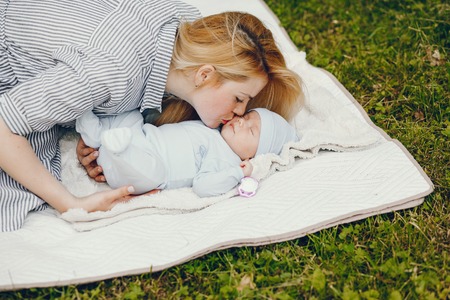 mother with little sonの写真素材