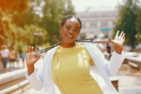 Black girl with stethoscopeの写真素材