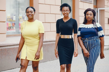 Stylish black girls in a parkの写真素材