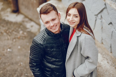 Loving couple walking around the park.
