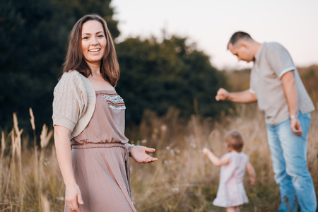 family in a fieldの写真素材