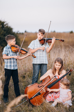 family in a fieldの写真素材