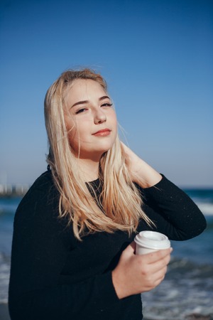 girl near seaの写真素材