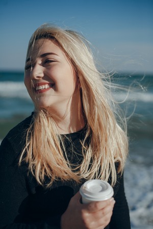 girl near seaの写真素材