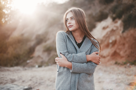 girl near rocksの写真素材