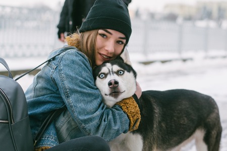 girl with dogの写真素材