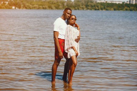 Couple in a waterの写真素材