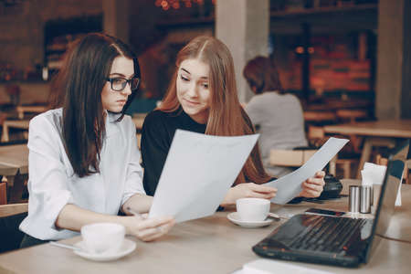 businesswoman in cafeの写真素材