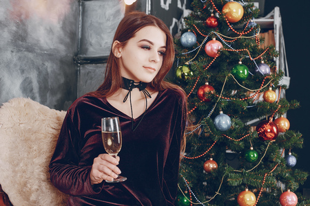Girl with champagneの写真素材
