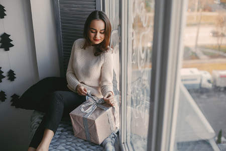 girl with giftsの写真素材