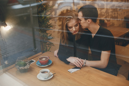couple in a cafeの写真素材