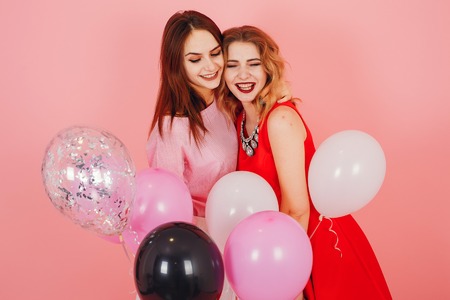 girls with balloonsの写真素材