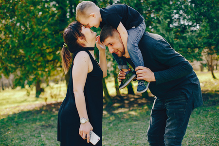 cute family in a parkの写真素材