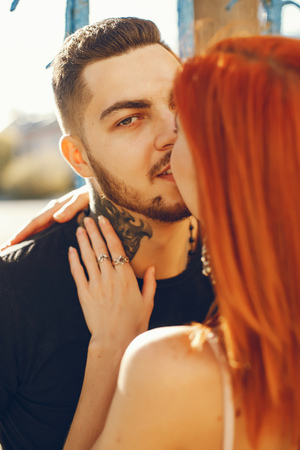 couple in a townの写真素材