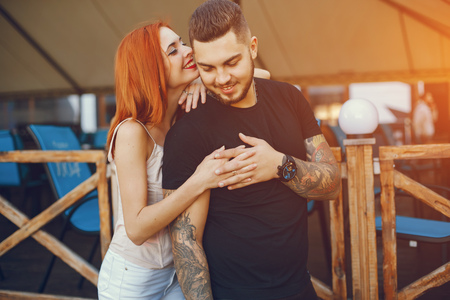 couple in a townの写真素材