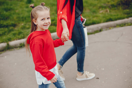 mother and daughter in a parkの写真素材