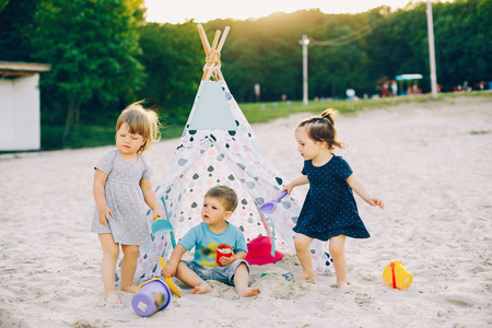 Children in a summer parkの写真素材