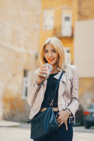 girl with cocktailの写真素材