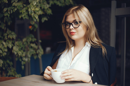 girl with coffeeの写真素材