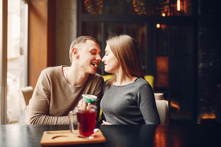 couple in a cafeの写真素材