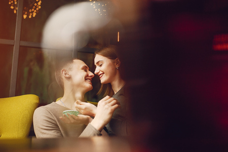 couple in a cafeの写真素材