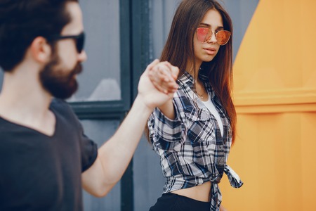 Couple in a cityの写真素材