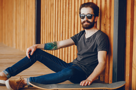 A handsome guy with a tattooの写真素材