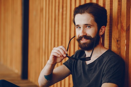 A beautiful guy with a tattooの写真素材