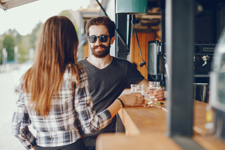 Couple sitting in a barの写真素材